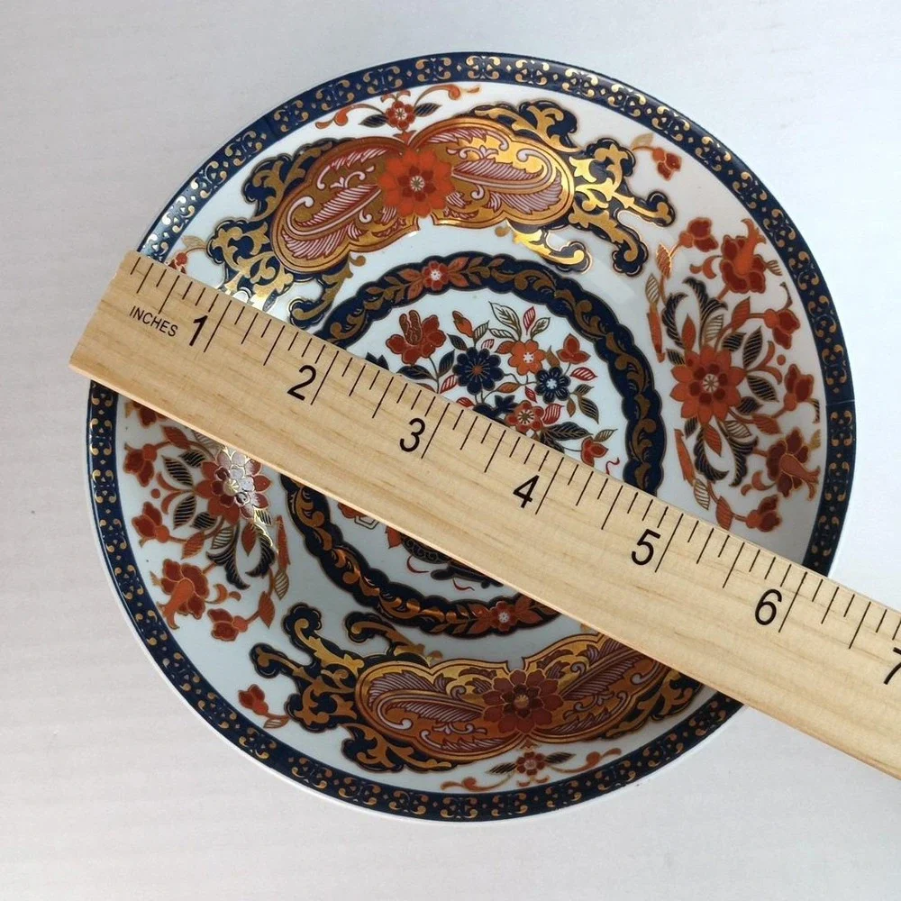 VTG Japanese Imari-Style Gold Kabuki Decorative Bowl Handcrafted Porcelain 1960s